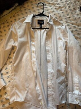 Lands' End White Cotton Button-Up Shirt